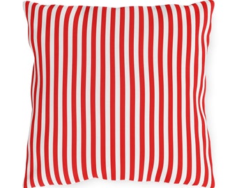 Oreillers imperméables | Coussin d'extérieur résistant aux intempéries à rayures rouges et parapluie de piscine rouge et blanc, décoration de patio | Cadeau pour la maison