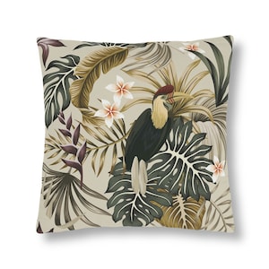 Outdoor Waterproof Pillow- Vintage Exotic Bird Summer Garden Decor- Tropical Bird Decorative Accent - Jungle Flora & Fauna Trendy Cushion