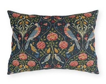 Coussins lombaires d'extérieur William Morris « Seasons by May » imperméables - oreillers d'art Morris bleu vintage imperméables aux UV-cadeau de jardin d'art Morris