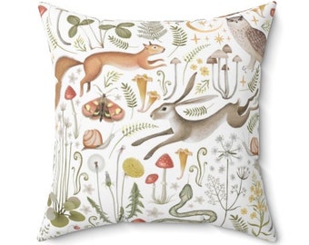 Woodland Animals Pillow Case- Soft Vegan Suede Forestcore Pillow Case-Forest Animals Cushion Cover - Gift For Nature Lovers-5 colors