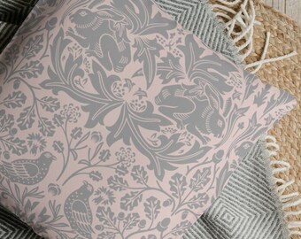 William Morris "Brer Rabbit" Square Pillow Case, William Morris Pillow Cover in Gray and Dust Pink- 14x14,16x16,18x18,20x20.