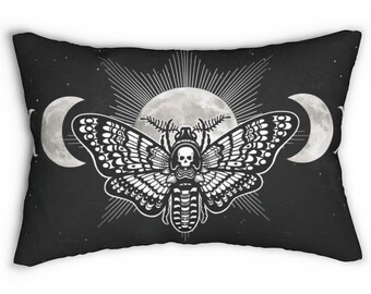 Dead's Head Moth Throw Pillow-Hawk Moth Gothic Pillow-Black Gothic Pillow-Celestial Night Dark Academia Pillow-Alternative Home Decor Gift