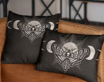 Dead's Head Moth Throw Pillow-Hawk Moth Gothic Pillow-Black Gothic Pillow-Celestial Night Dark Academia Pillow-Alternative Home Decor Gift