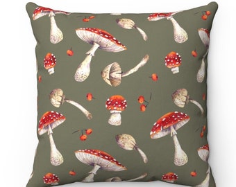 Amanita Dekokissen, Cottagecore Fliegenpilz Pilze Dekoratives Kissen, Trendiges Geschenk für Amanita Muscara, Witchcore, Goblincore Liebhaber