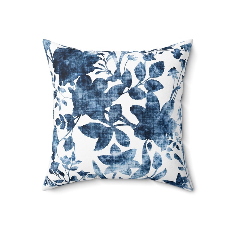 Sturdy -Denim -Flowers-on-white-Floral -Throw -Pillow