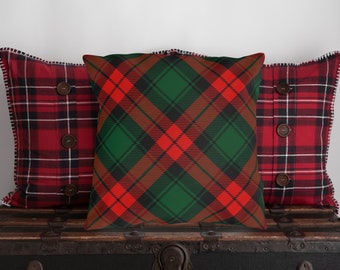 Oreillers imperméables | Coussin d'extérieur et d'intérieur de Noël à carreaux rouge et vert | Décoration de porche en tartan écossais | Oreillers résistants aux intempéries