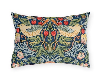 William Morris Strawberry Thief Lumbar Pillow: Waterproof Outdoor Cushion