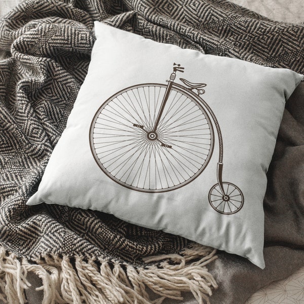 Steampunk Bicycle Pillow Cover, Retro Brown Bike Cushion Cover, Vintage Bicycle Pillow Case 16x16, 18x18, 20x20, 24x24, 26x26