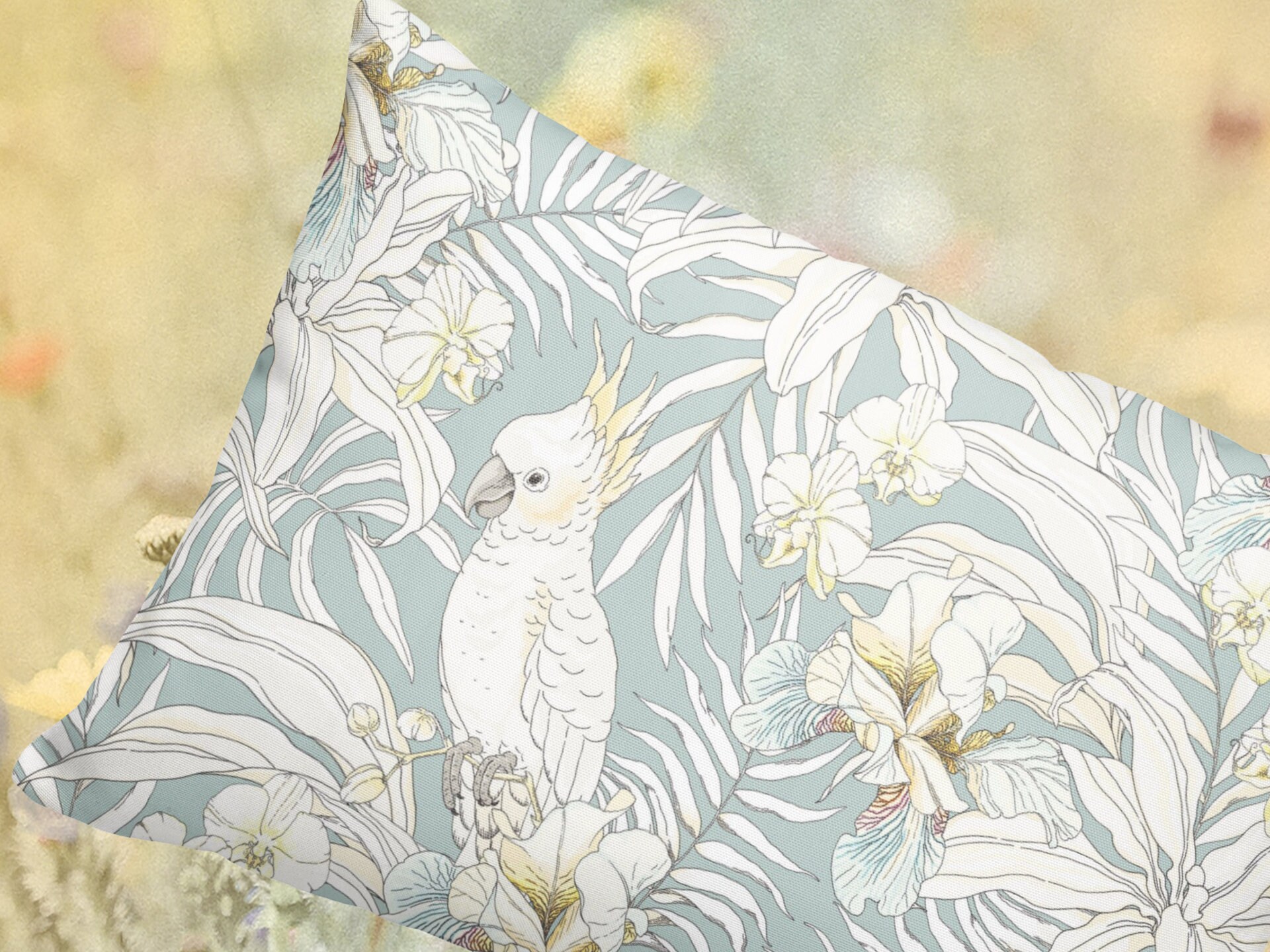 Outdoor Pillows Weatherproof Garden Cushions, Vintage Parrot Lumbar Accent Pillow, Exotic Bird