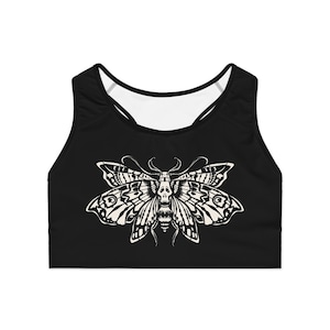 Goblincore, Dark Academia Gothic Dead Head Moth Sports Bra,Buterfly Moth  Insect Bug Goth Sport Bra