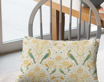 Waterproof William Morris "Seasons by May" Outdoor Lumbar Cushions -UV and Waterproof Green & Beige Morris Art Pillows, Art Gift For Garden