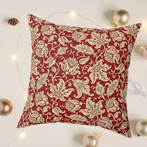William Morris Pillow | Mallow Wine Cushion in Wine Red |  William Morris Red And Gold Brown Holiday Sofa Decor