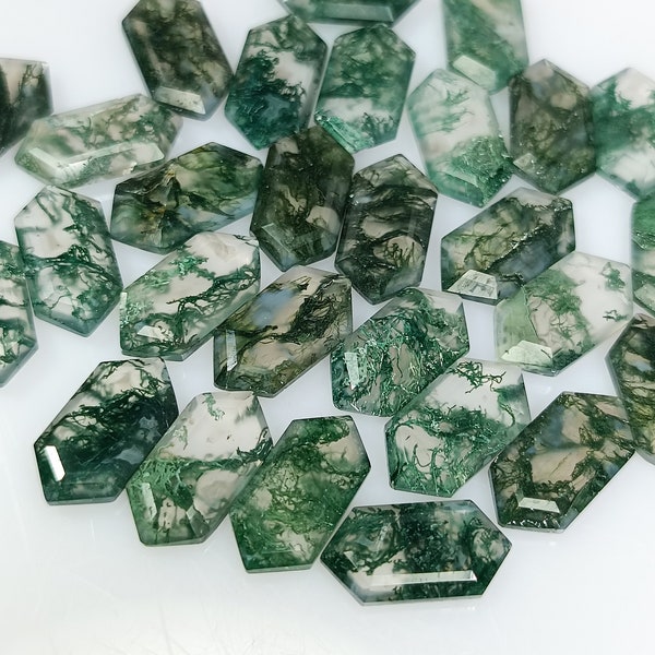 5 Pcs Natural Moss Agate Lot Calibrated Stone Hexagon Shape Jewelry Making Moss Agate Faceted Loose Gemstone, Healing Crystal 14x7x3 MM