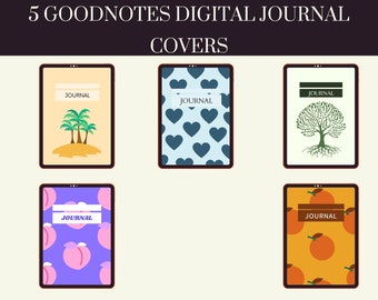5 digitale GoodNotes-tijdschriftomslagen | Digitale download | Bullet Journal-omslagen | GoodNotes-sjabloon | Digitale planneromslag | iPad-dagboek