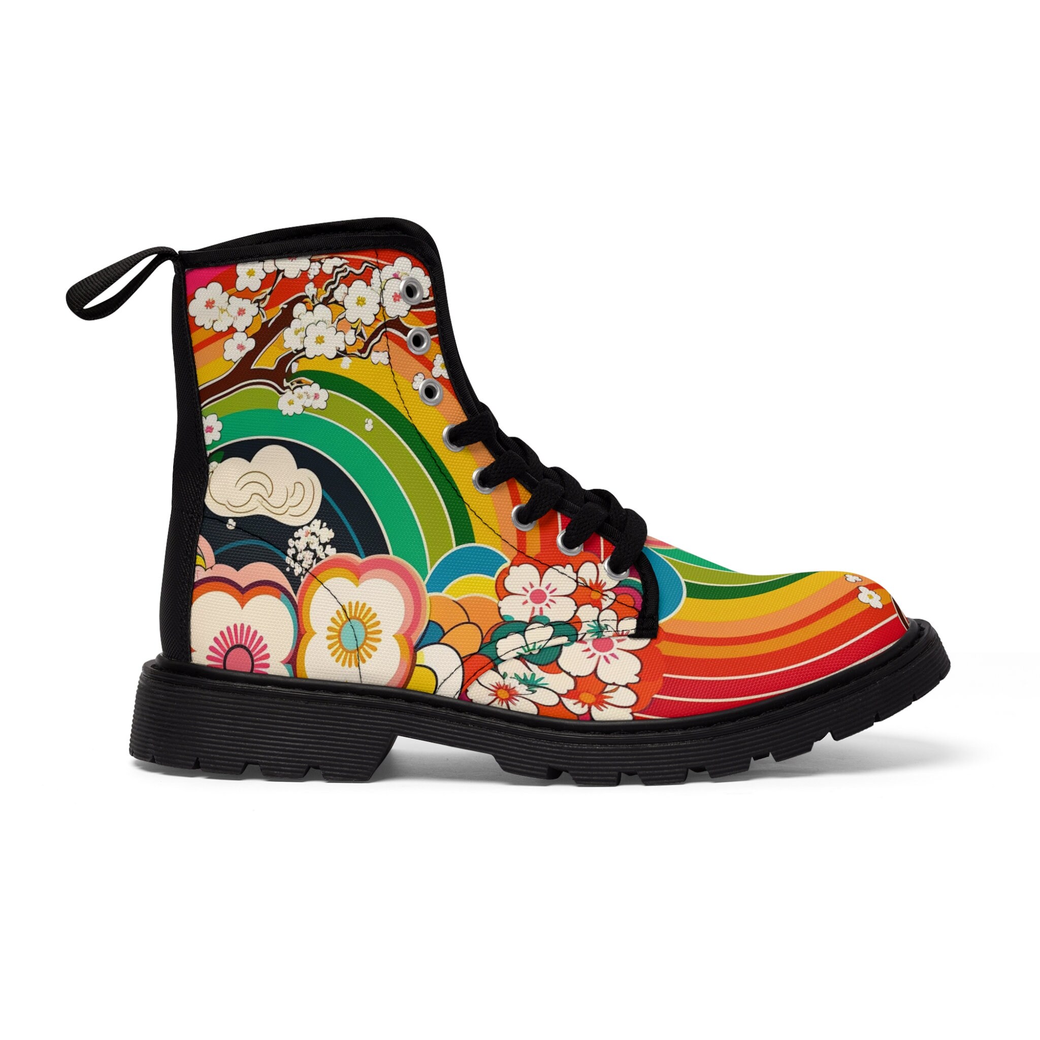 Contrast Canvas Low Heel Boots