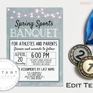 EDITABLE Sports Banquet Invitation Template Blue | Senior Awards Ceremony | Team Party Invite | Parent Night Printable | School Announcement