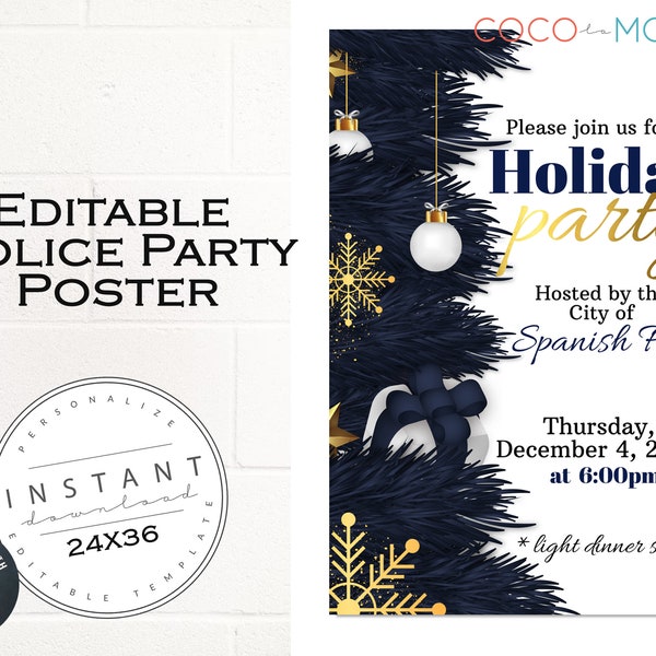 EDITABLE Police Holiday Party Poster | Christmas Invite Template | Law Enforcement Chirstmas | Announcement| Dinner Party | Corjl #588598