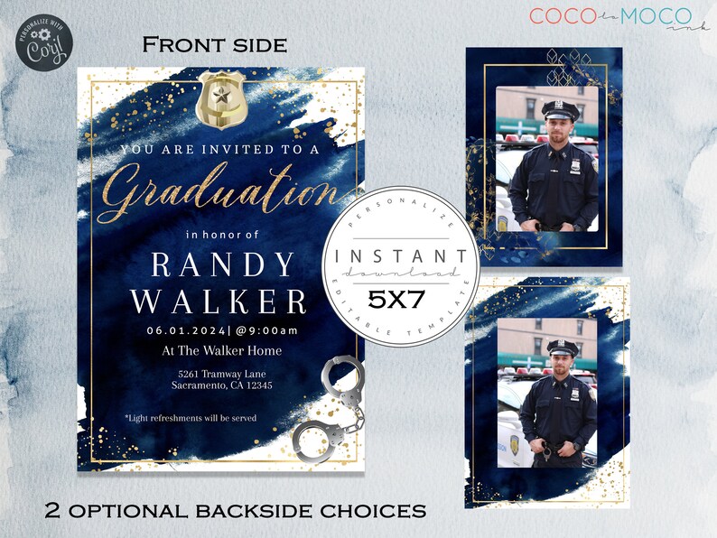EDITABLE Police Graduation Party Invitation Template Cop Etsy