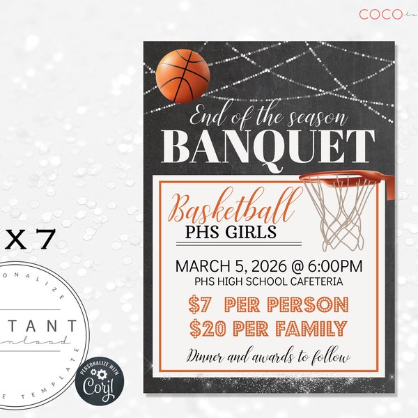 EDITABLE Basketball Banquet Invitation Template | End of Season | Player Awards Ceremony | Team Party Invite |Senior Parent Night Invitation