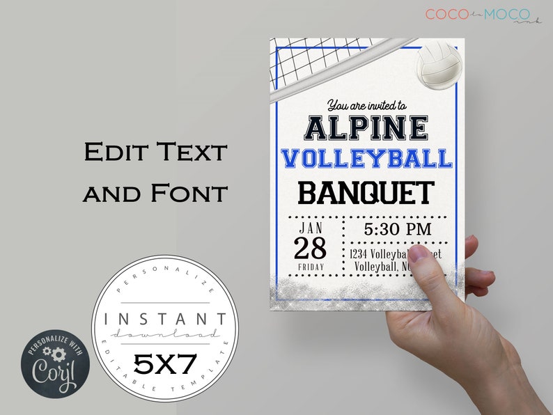 Volleyball Banquet Invitation Template Blue Awards Ceremony Etsy