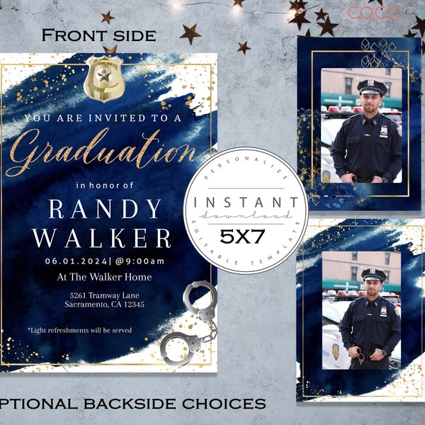 EDITABLE Police Graduation Party Invitation Template | Cop Party Invite | Law Enforcment Printable| DIY Public Corjl #552976