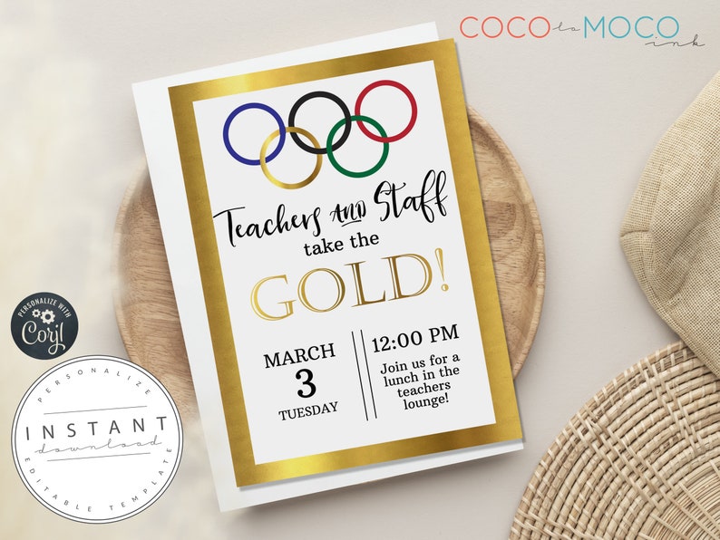 EDITABLE Olympic Teacher Appreciation Invitation Template Gold Etsy
