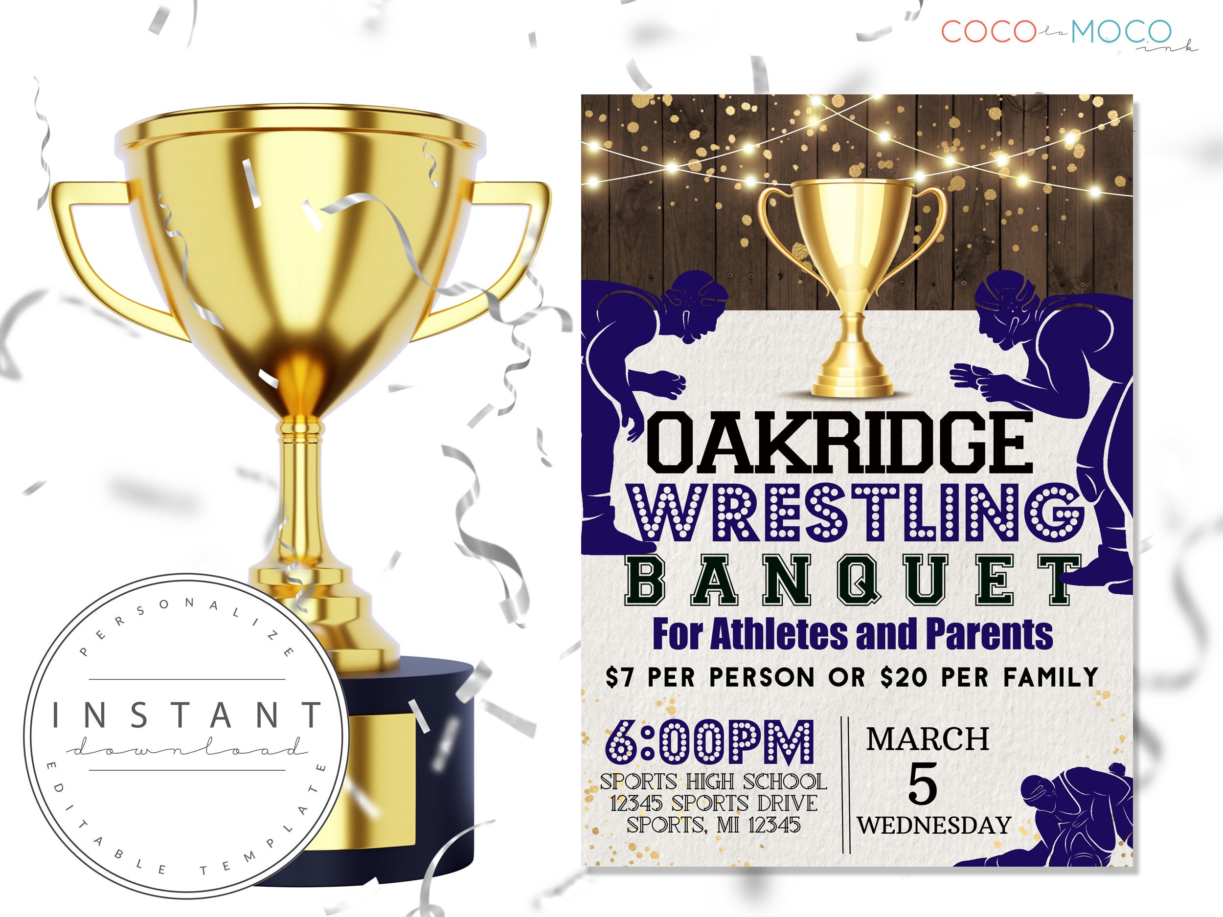 Wrestling Team Banquet Template Tournament Invite Senior Awards