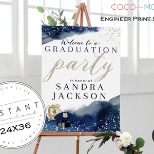 Police Graduation Party Banner Template | Silver | Law Enforcement Welcome Sign | Police Easel Sign | Editable Engineer Print | Cop Decor