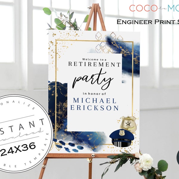 Police Retirement Party Poster Template | Law Enforcement Easel Sign | Printable Hanging Cop Decor | Officer Welcome Sign | Police Banquet