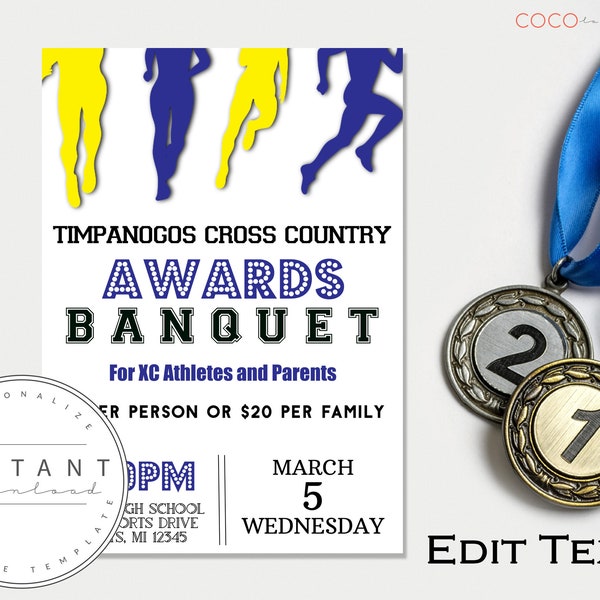 EDITABLE Cross Country Invitation Template | Award Ceremony Invite | XC Senior and Parent Night | Track and Field Party | High School Sports