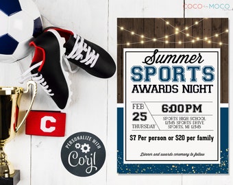 Summer Sports Banquet Invitation Template | End of Season Awards Ceremony | Team Party Invite | Senior Parent Night Celebration |Sports Camp