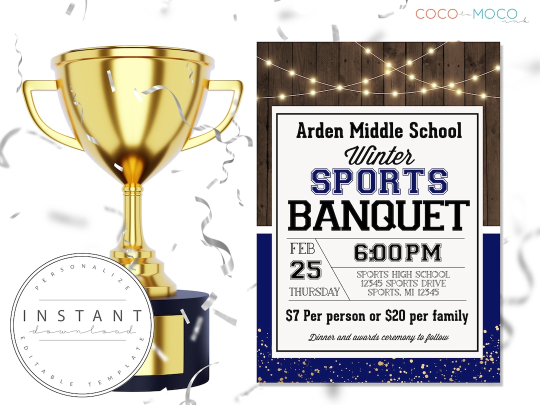 EDITABLE Sports Banquet Invitation Template Awards Ceremony Invite Team Party End of Season