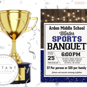 EDITABLE Sports Banquet Invitation Template | Awards Ceremony Invite | Team Party End Of Season | Senior Parent Night Printable Corjl 620531