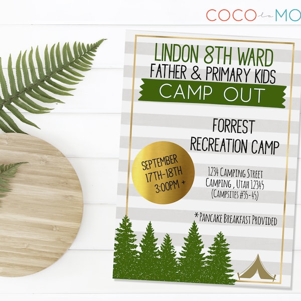 EDITABLE Camp Out Invitation Template | Youth Camping Invite | LDS Primary Handout | Trust In The Lord Theme | Ward Camp Out Announcment