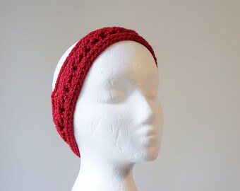 Red Gold Adult Headband Earwarmer With Braid Pattern