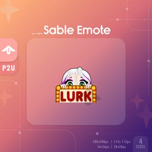 Könnte beinhalten: Ein Comic-Charakter mit lila Haaren lugt über ein rotes Schild mit dem Wort "Lurk" in gelben Buchstaben. Das Schild hat einen gelben Rand und Glühbirnen an den Rändern.