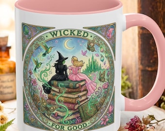 Personalized Wicked Inspired Musical Book Frames Mug, Defy Gravity Broomstick Magic Wand Mug, Wizard Movie Fan Mug, Wicked Musical Fan Gift