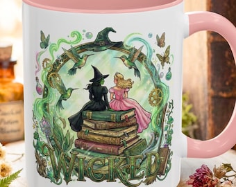 Personalized Wicked Inspired Magical Books Ceramic Mugs, Defy Gravity, Wizard of Oz The Musical, Wizard Movie Fan Mugs, Wicked Fan Gifts