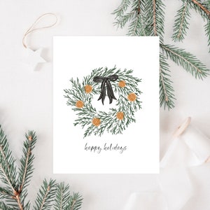 Biglietto d'auguri per le vacanze con ghirlanda natalizia in pino di Norfolk / Natale moderno, cartoline di Natale, biglietti di auguri, ghirlanda