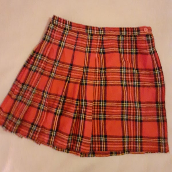 24"-28" taille rouge tartan écossais mini jupe vintage années 1970, filles, petites dames Burn's Night kilt