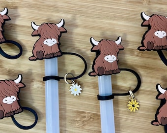 Hoogland koe stro topper aangepaste stro topper optie stro topper beker accessoire cadeau voor koe minnaar hoogland koe cadeau