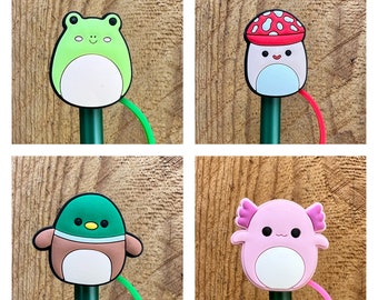 Toppers di paglia Squish / Topper di paglia Stanley / Accessorio Stanley Cup / Regalo di rana carina / Regalo di anatra carina / Topper di paglia di funghi / Regalo Axolotl