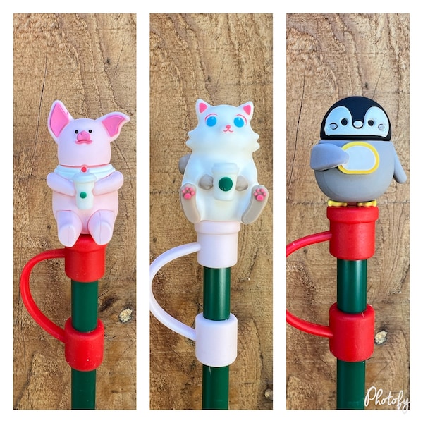 Adorable Animal Straw Topper | Cat Lover | Pig Lover | Penguin Lover | Cute gift for her | Stocking Stuffer | Small Christmas Gift