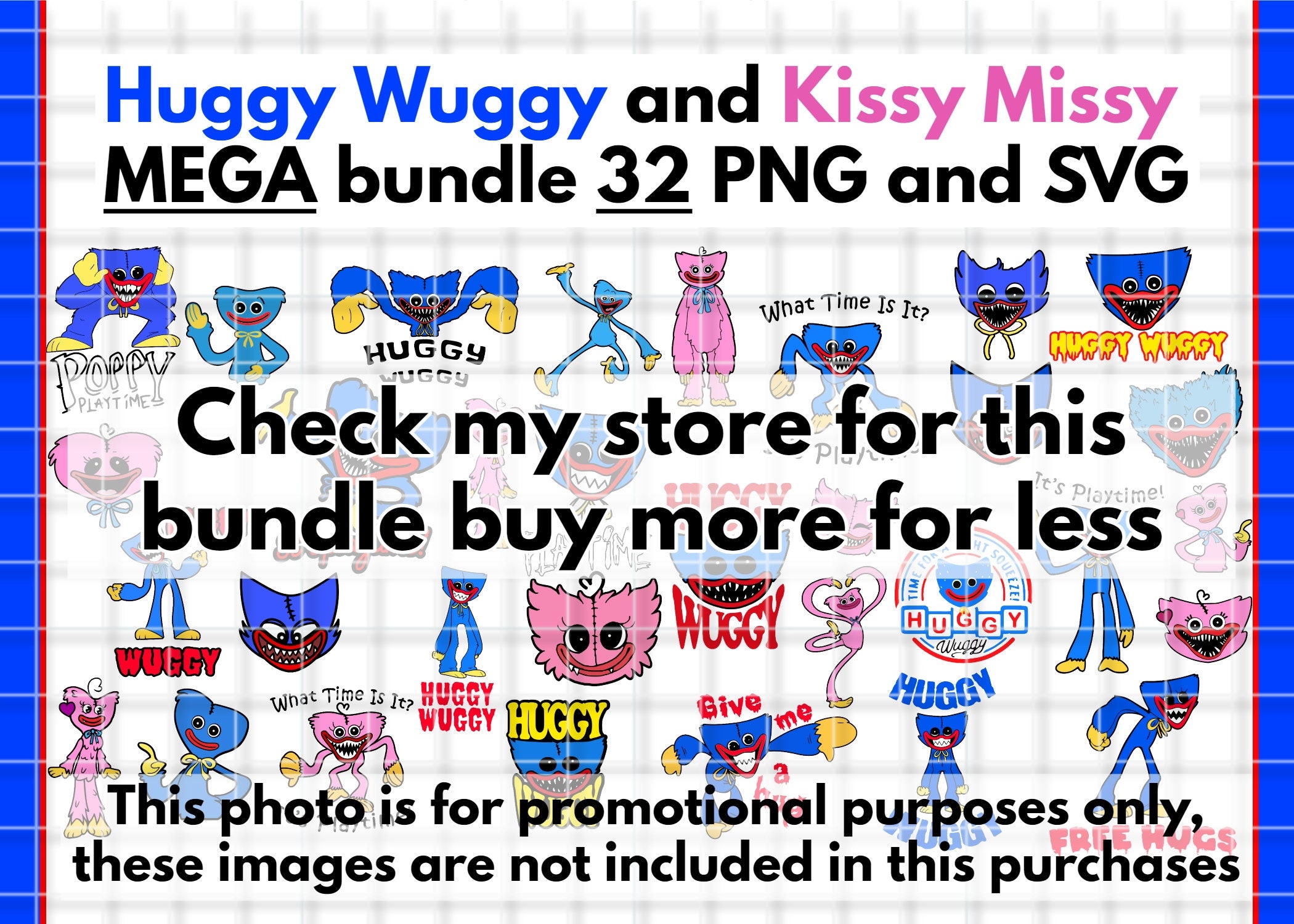 Huggy Wuggy Kissy Missy Poppy Playtime Bundle SVG, Huggy Wuggy