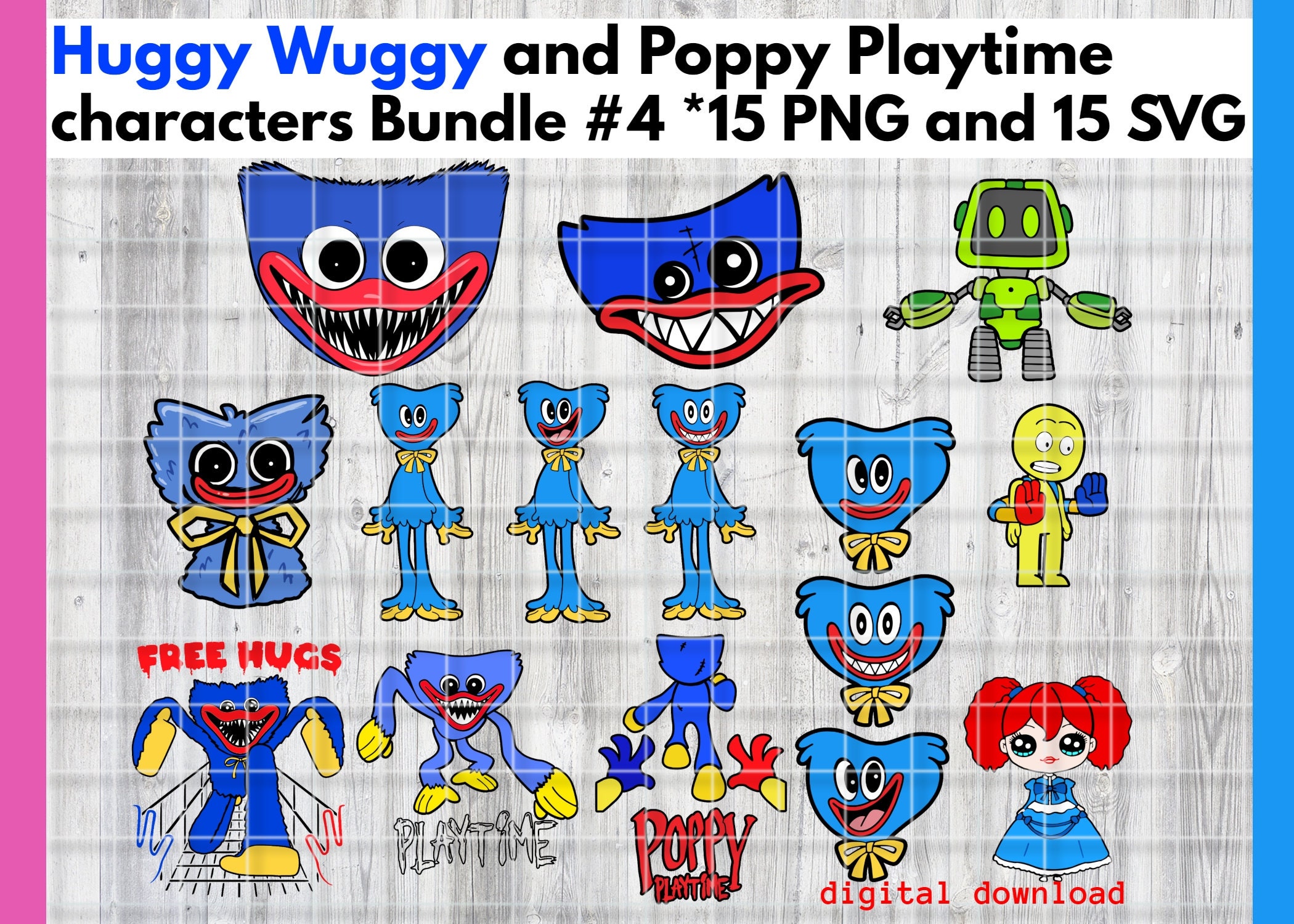 Huggy Wuggy Fnf Poppy Playtime Characters NEW Bundle 4 15 PNG 