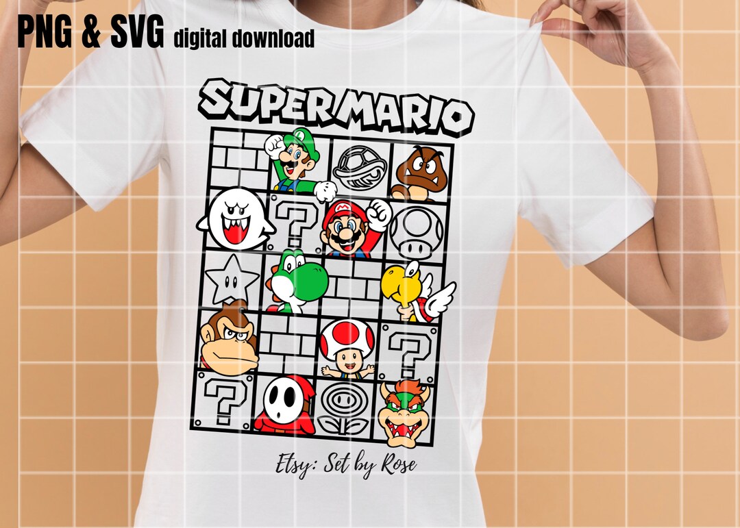 Super Mario Bros Mario Tshirt Designpng and SVG Perfect for Tshirt