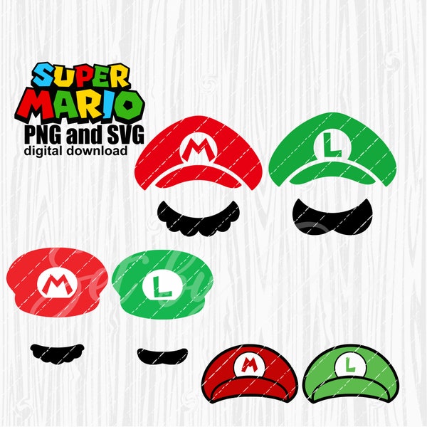 Super Mario Bros Movie Mario & Luigi Hat 3 SVG and 3 PNG perfect for vinyl/htv/sublimation/waterslide/digital/mug/tshirt/birthday/party/