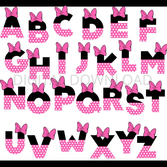 minnie mouse pink polka dot complete alphabet and numbers in etsy