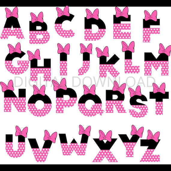 minnie mouse pink polka dot complete alphabet and numbers in etsy