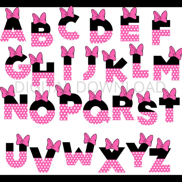 Minnie Mouse Pink Polka Dot complete Alphabet and Numbers in PNG format not SVG (include a free photo frame) Alphabet for small projects
